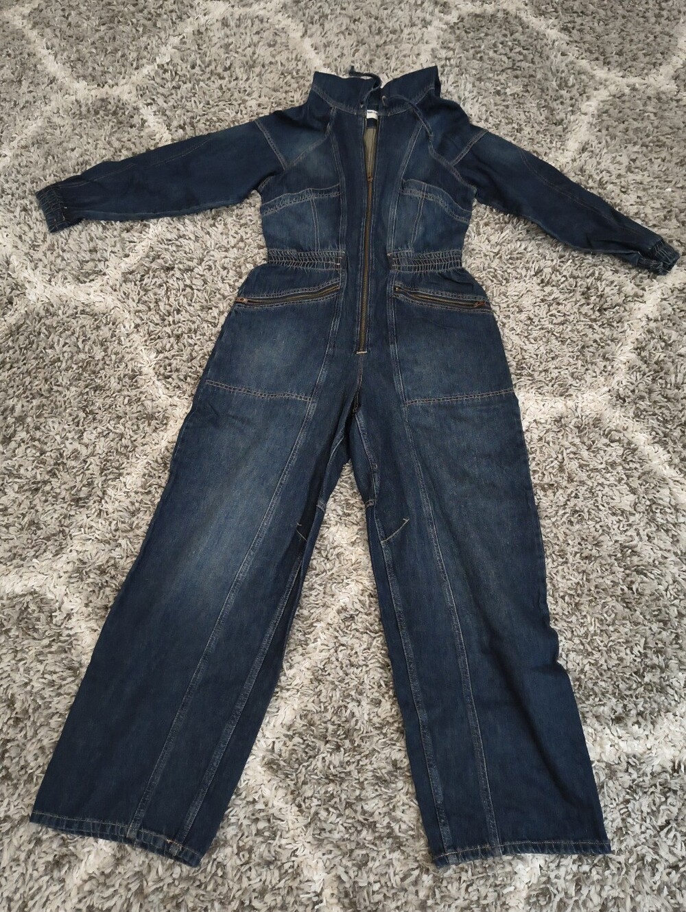 We The Free People Hooded Denim Utility Jumpsuit M